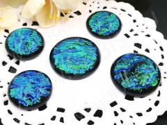 Кабошон Фьюзинг 022 Круглый 14-23мм Дихроик на черном Зеленый с синим Рельеф UBG