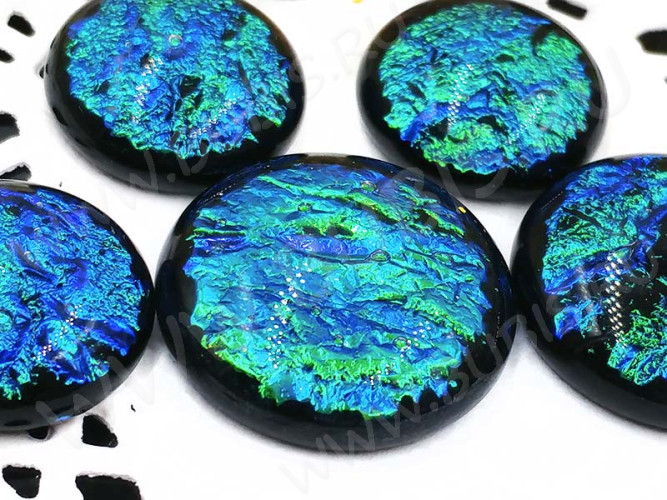 Кабошон Фьюзинг 022 Круглый 14-23мм Дихроик на черном Зеленый с синим Рельеф UBG