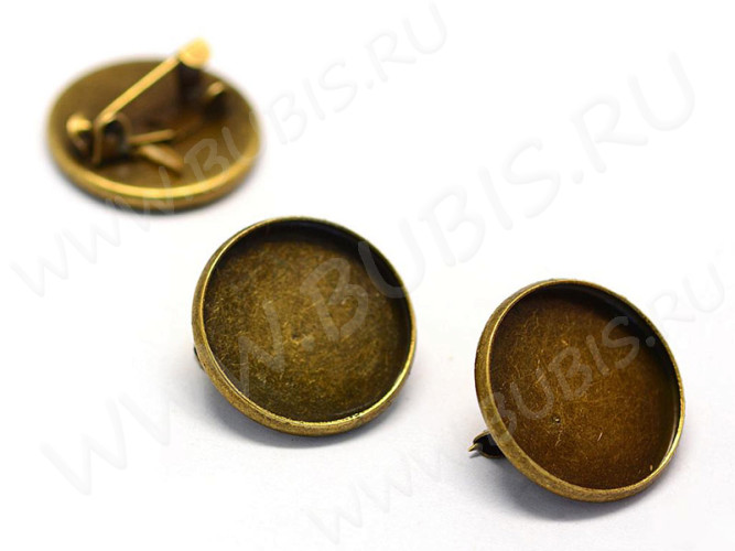 (СКИДКИ!!!) Основа (заготовка) для броши №111 булавка с сеттингом 18мм Круг 19,5*19,5*7,5мм античная бронза (Iron) (10шт.)