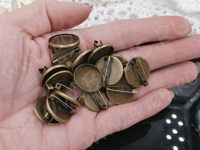 (СКИДКИ!!!) Основа (заготовка) для броши №111 булавка с сеттингом 18мм Круг 19,5*19,5*7,5мм античная бронза (Iron) (10шт.)