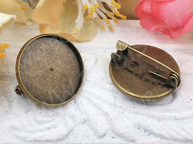 (СКИДКИ!!!) Основа (заготовка) для броши №111 булавка с сеттингом 18мм Круг 19,5*19,5*7,5мм античная бронза (Iron) (10шт.)