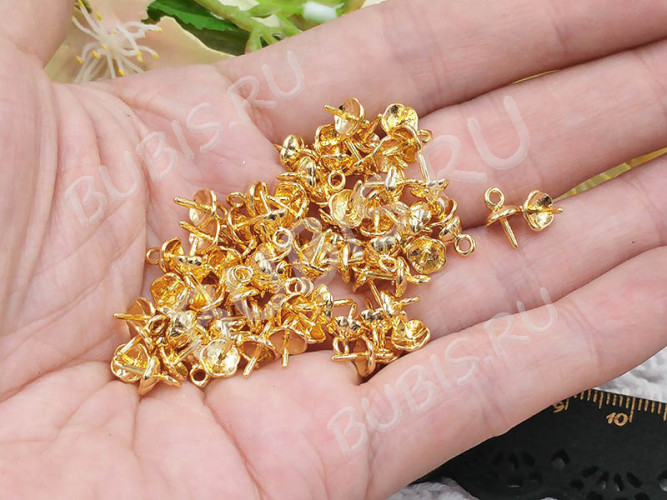 (СКИДКИ!!!) Держатель кулона 077 шапочка со штырьком 9,5*5,5*5,5мм золотистый Real Gold Plated (LUX Китай) (Brass) (5шт.)