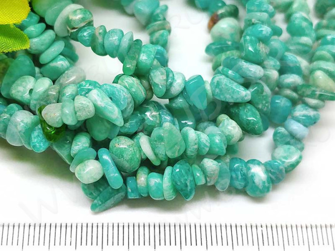 Крошка (галтовка) каменная 246 5-9мм Амазонит натуральный (камни) (длинная нить ок.80см)