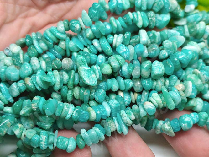 Крошка (галтовка) каменная 246 5-9мм Амазонит натуральный (камни) (длинная нить ок.80см)