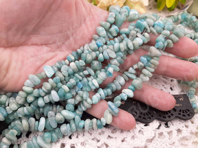 Крошка (галтовка) каменная 246 5-9мм Амазонит натуральный (камни) (длинная нить ок.80см)
