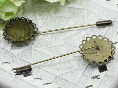 Основа (заготовка) для броши №73 Шляпная булавка с ажурным сеттингом 20мм 77*25*1мм античная бронза (Brass и Iron)