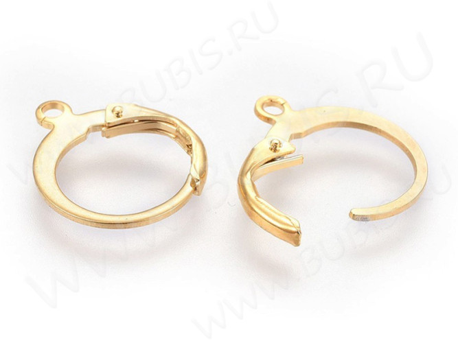 Швензы с французским замком №52-G крабики 14,5*12*1,7мм Real Gold Plated 24K золотистые (Хирургическая сталь) (1 пара)