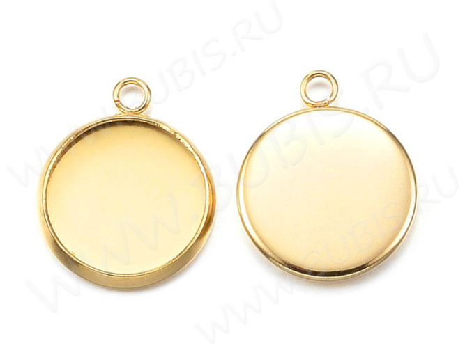 Подвеска-сеттинг Круг 39 (сеттинг 12мм) 18*14*1,5мм золотистая (Хирургическая сталь)