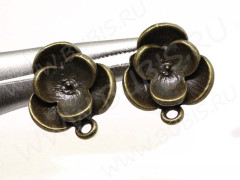 Пуссеты (&quot;гвоздики&quot;) №137 цветочек 3D со штырьком 18,5*16*15мм античная бронза (литьё) (1 пара)