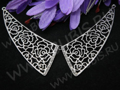 Кулон 48 Воротничок ажурный со стразами 120*80*2,5мм цвет платины и прозрачные стразы (металл и стекло)