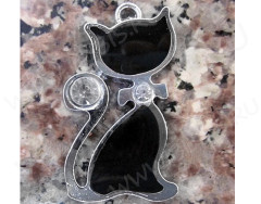 Подвеска Кошка 30 сидящая со стразами 29*17*2,4мм чёрная (цветные подвески)