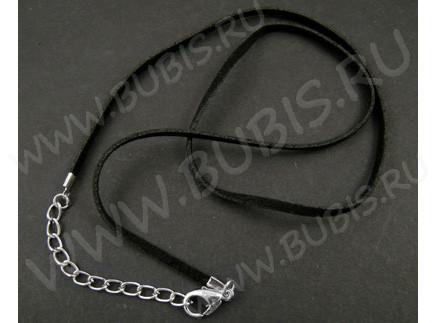 Шнур с замочком 09 "замшевый" плоский 2,5*1мм черный (45см)