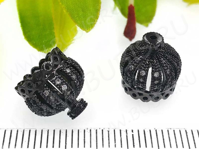 Концевик 071 Корона коннектор с кубическим цирконием 11,5*11*11мм чёрный никель и прозрачный (Milano LUX) (Brass)