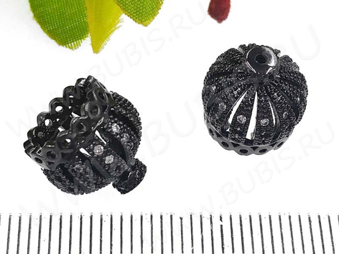 Концевик 071 Корона коннектор с кубическим цирконием 11,5*11*11мм чёрный никель и прозрачный (Milano LUX) (Brass)