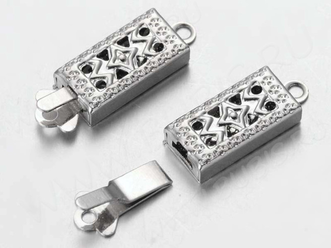 Замочек-застёжка №53 прямоугольный на 1 нить 16,5*5,5*2,7мм цвет платины (Brass)