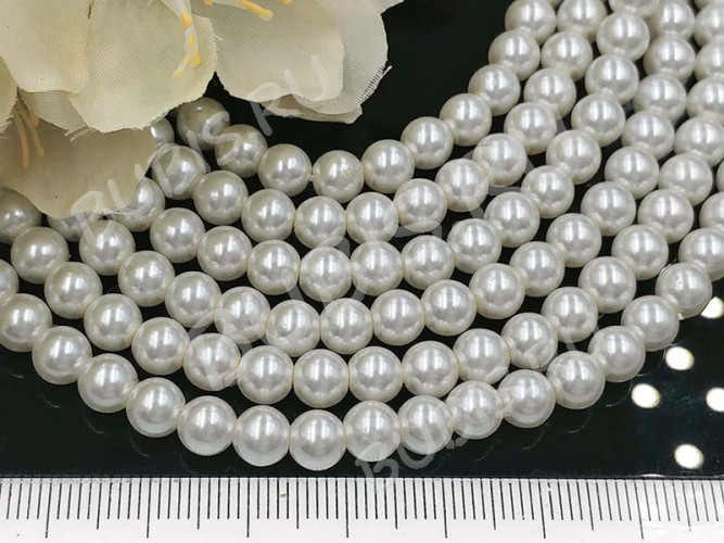 (СКИДКИ!!!) Бусина "жемчуг" 6мм белая серовато-желтоватая (стекло) (50шт.)