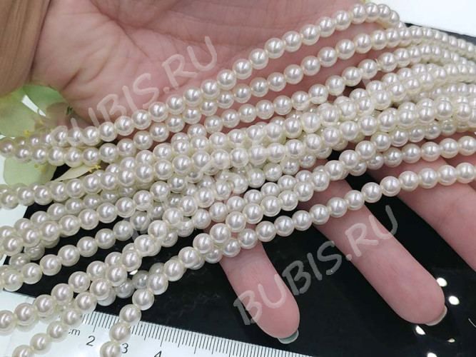 (СКИДКИ!!!) Бусина "жемчуг" 6мм белая серовато-желтоватая (стекло) (50шт.)