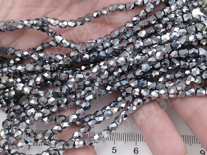 Бусина кристалл гранёный Бочонок 03 4*3,5*3,5мм т.серебристый непрозрачный (имитация Сваровски) (10шт.)