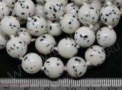 (ОПТ) Бусина округлая 10мм Яшма Далматин светлая (камни) (НИТЬ)