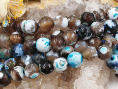 (ОПТ) Бусина округлая ГРАНЁНАЯ 10мм Агат кракле Огненный коричнево-голубо-белый (камни) (НИТЬ)