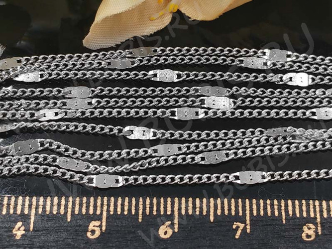 Цепочка C24 кручёная со вставками звено 2*1,5мм и вставка 4*1,8мм цвет платины (Brass) (50см)