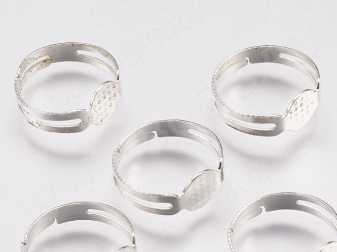 (СКИДКИ!!!) Основа (заготовка) для кольца 085 17мм со сплошной платформой 8мм серебристая (Iron) (10шт.)