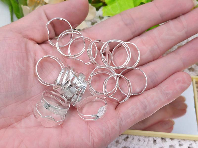 (СКИДКИ!!!) Основа (заготовка) для кольца 085 17мм со сплошной платформой 8мм серебристая (Iron) (10шт.)