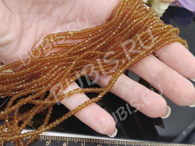 (СКИДКИ!!!) Бусина кристалл гранёный абакус 3*3*2мм св.коричневый прозрачный (имитация Сваровски) (НИТЬ)