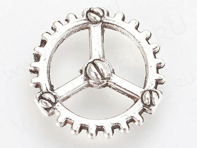 (ОПТ) Подвеска Шестерёнка 19 двусторонняя 12*12*1мм античное серебро (литьё) (Steampunk) (50шт.)