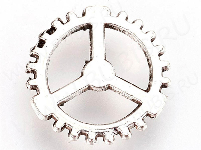 (ОПТ) Подвеска Шестерёнка 19 двусторонняя 12*12*1мм античное серебро (литьё) (Steampunk) (50шт.)