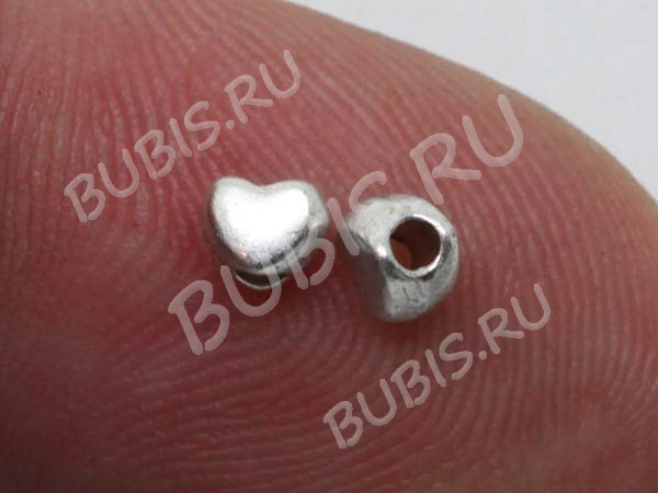 (СКИДКИ!!!) Бусина 091 Сердечко маленькое 4*3*3мм античное серебро (литьё) (50шт.)