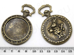 Подвеска-сеттинг Круг 10 огромные Часы с кроликом (сеттинг 34мм) 65*44,5*5,5мм античная бронза (литьё)