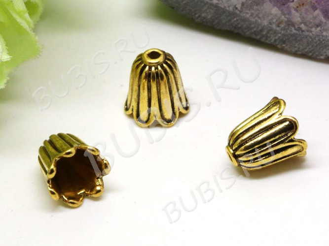 151 Шапочка Тюльпанчик 10,7*10,6*10,6мм античное золото (литьё)