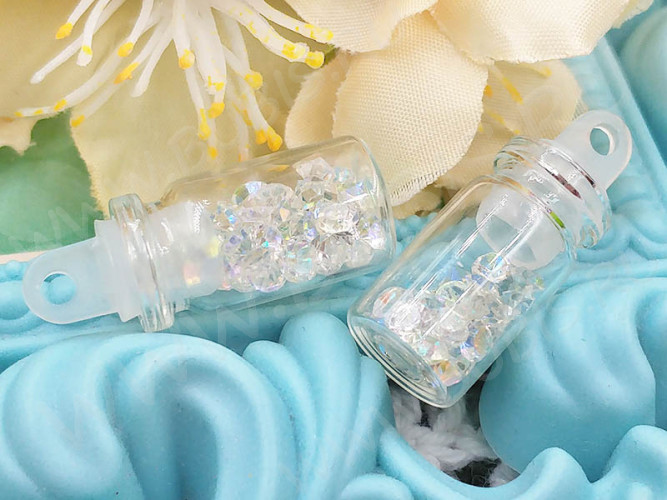 Наполнение для смолы и бутылочек 119 ювелирные стразы в бутылочке 3*3*2мм прозрачные с АВ (декор)