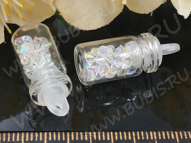 Наполнение для смолы и бутылочек 119 ювелирные стразы в бутылочке 3*3*2мм прозрачные с АВ (декор)