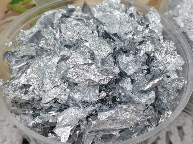 Наполнение для смолы и бутылочек 120 Поталь фольга серебристая в контейнере 6*6*3см (декор)