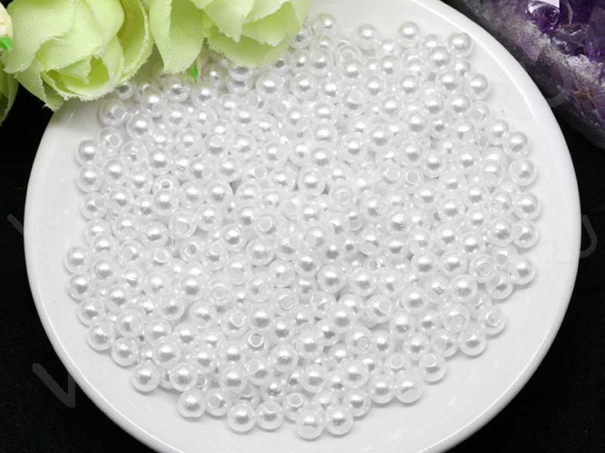Бусина Округлая 29 "Жемчуг" 4мм белоснежный непрозрачный (акрил) (50шт.)