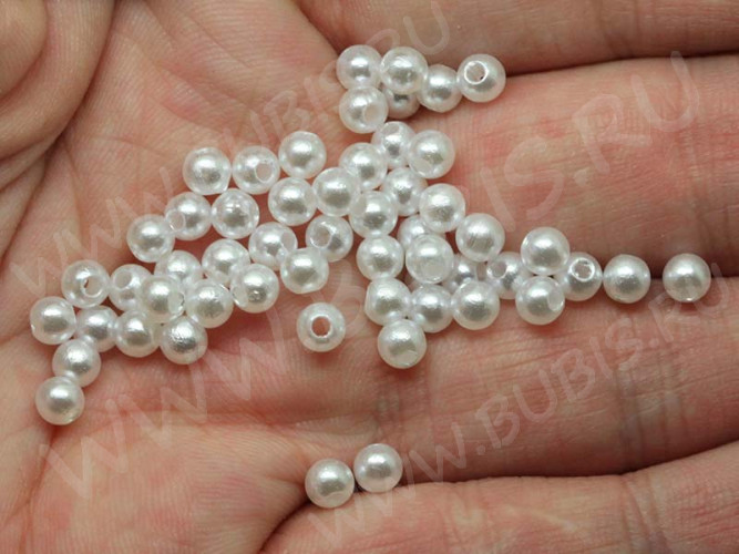 Бусина Округлая 29 "Жемчуг" 4мм белоснежный непрозрачный (акрил) (50шт.)
