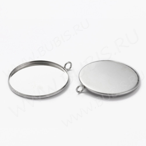 Подвеска-сеттинг Круг 58 (сеттинг 30мм) петля поперёк 36*31*5мм цвет платины (Хирургическая сталь)