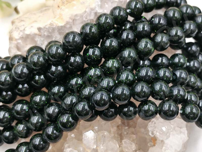 (ОПТ) Бусина округлая 8мм Авантюрин т.зелёный имит. (камни) (НИТЬ)