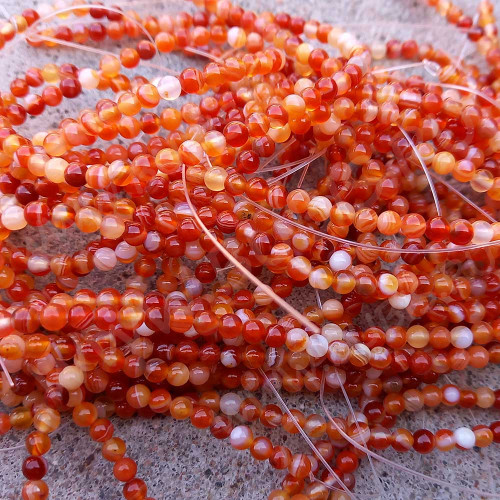 (ОПТ) Бусина округлая ГЛАДКАЯ 8мм Агат Мадагаскарский оранжево-красный (сердоликовый) (камни) (НИТЬ)