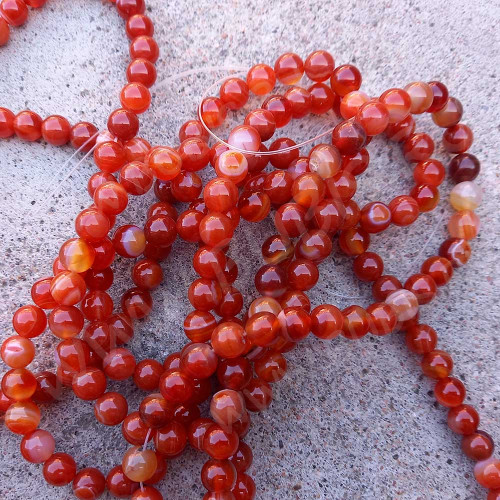 (ОПТ) Бусина округлая ГЛАДКАЯ 8мм Агат Мадагаскарский оранжево-красный (сердоликовый) (камни) (НИТЬ)