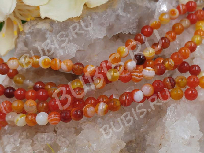 (ОПТ) Бусина округлая ГЛАДКАЯ 8мм Агат Мадагаскарский оранжево-красный (сердоликовый) (камни) (НИТЬ)