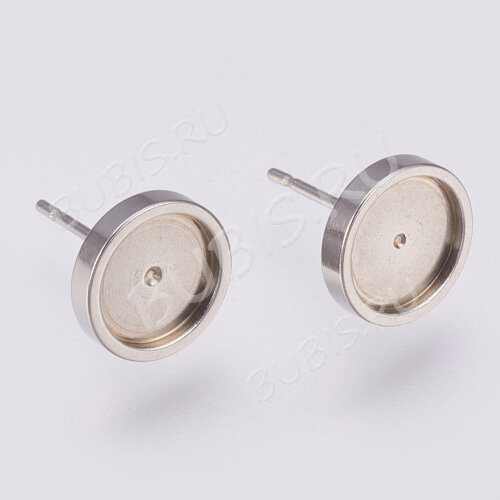 Пуссеты ("гвоздики") №207 (с круглым сеттингом 8мм) 13*10*0,7мм цвет платины (Хирургическая сталь) (1 пара)