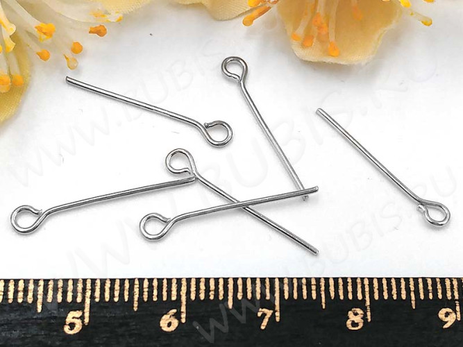 Штифт с петлёй 20*0,7мм пины с ушком цвет платины (Iron) (100шт)