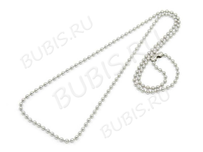 Шнур с замочком 60 Цепочка шариковая 2,4мм цвет платины (Хирургическая сталь)(90см)