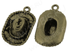 Подвеска Шляпа 04 3D ковбойская 22*13,5*5мм античная бронза (литьё)