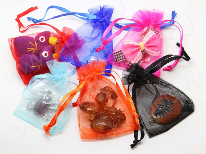 (СКИДКИ!!!) Мешочек органза 13 70*50мм ЧЁРНЫЙ без рисунка (упаковка для украшений) (10шт.)