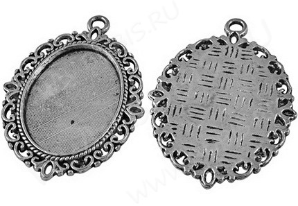 Подвеска-сеттинг Овал 05 (сеттинг 25*18мм) 39,5*29*2мм античное серебро (литьё)