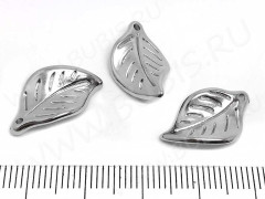 Подвеска акриловый Листик 16 3D 19,5*12*4мм цвет платины (акрил CCB) (10шт.)